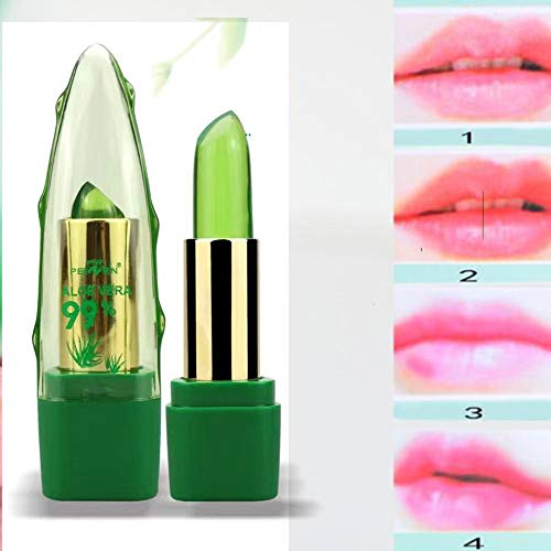 HAOTU 99% Aloe Vera Barra De Labios, Temperatura Cambio De Color Lápiz Labial Imprimación，Hidratante e Impermeabilizante， De Larga Duración Hidratante, Natural Color,Maquillaje Labial Portátil