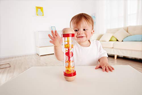 Hape Palo de Lluvia, Mini Juguete Musical de Madera Palo de Lluvia y Sonajero, Rojo