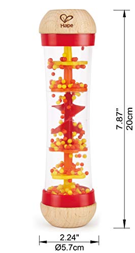 Hape Palo de Lluvia, Mini Juguete Musical de Madera Palo de Lluvia y Sonajero, Rojo