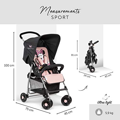 Hauck Sport Silla de paseo ultra ligera de 5,9kg, sistema de arnés de 5 puntos, respaldo reclinable, plegable, para bebes de 6 meses a 15kg, rosa