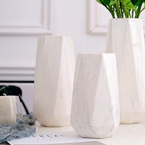 HCHLQLZ 20cm Mármol Blanco Decorativos Modernos Ceramica Jarrones de Flores para Mesa de Comedor Sala de Estar Idea Regalo para Cumpleaños Boda Navidad