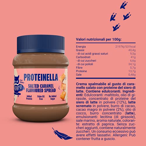 HealthyCo - Proteinella Crema para untar de Caramelo salado 400g - Un refrigerio saludable sin azúcar agregada, sin aceite de palma y proteínas agregadas - Un saludable para untar de chocolate