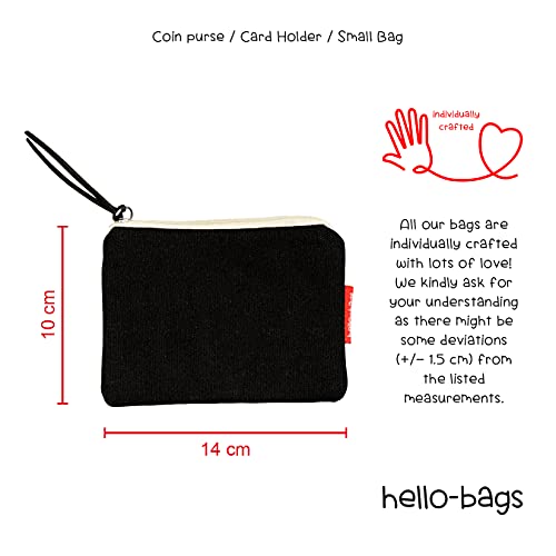 Hello-Bags. Bolso Monedero/Billetero/Tarjetero. Algodón 100%. Modelo: LACURVA. Negro. con Cremallera y Forro Interior. 14 * 10 cm. Incluye Bonito sobre Kraft de Regalo.