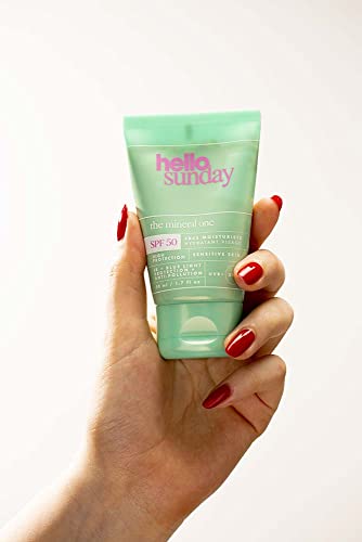 hello sunday | crema hidratante facial con color para pieles sensibles o con tendencia al acné, fórmula mineral, con ácido hialurónico, SPF 50