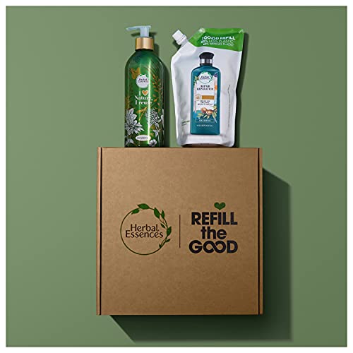 Herbal Essences - Repara kit básico de champú rellenable, botella rellenable y bolsa de recarga, aceite de argán de marruecos, 1 kit