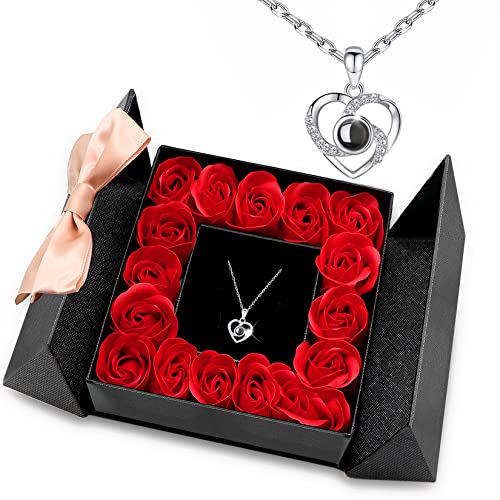 Herbst Rosa Eterna Collar Te Amo En 100 Idiomas, Regalo Madre CumpleañOs para El DíA De San ValentíN, Aniversario, CumpleañOs para La Madre, Esposa