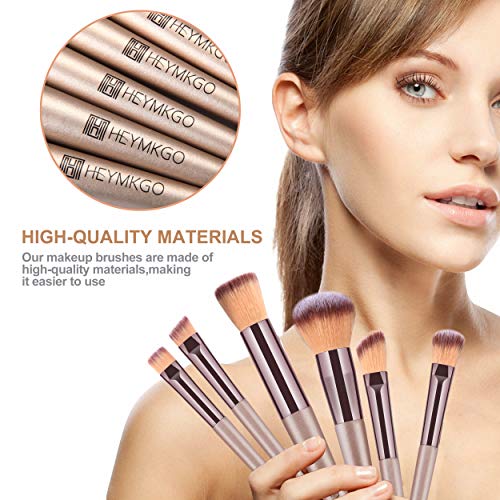 HEYMKGO brochas de maquillaje profesional de color champán, 15 unidades pinceles maquillaje + 1 con bolsa de cosméticos de piel sintética brochas maquillaje