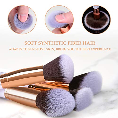 HEYMKGO brochas de maquillaje profesional de mármol, sintéticas naturales suaves y sin olor, 10 unidades brochas maquillaje + 2 esponjas + bolsa de cosméticos con patrón de mármol maquillaje mujer