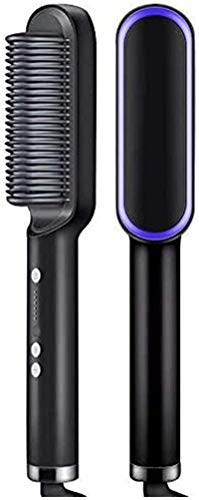 HHYSPA Hair Straightener Brush, 2 in 1 Hair Straightener,Professional Electric Hair Straightener Curler Anion Hair Straightening Comb,for Professional Salon at Home (Black)