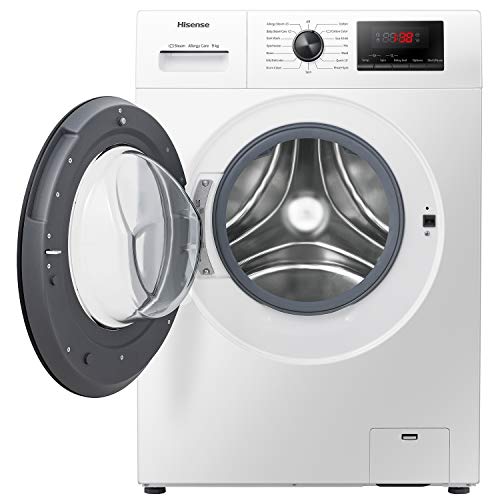 Hisense WFPV9014EM - Lavadora con Vapor, Carga Frontal 9 Kg, 1400 rpm, 16 Programas, Control de balanceo inteligente del tambor, Display LED, Programa rápido, Bloqueo Infantil