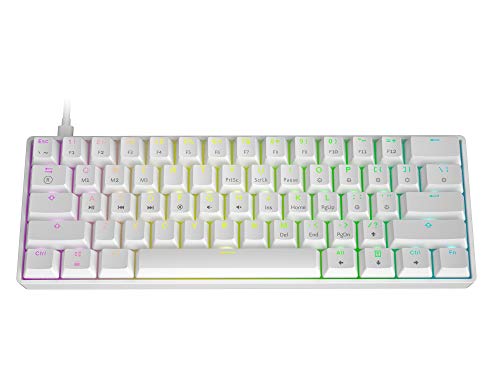 HK Gaming GK61 Teclado mecánico 61 Teclas RGB Iluminado, retroiluminación LED, para Juegos PC/Mac Gamer (Blanco, Gateron Optical Red)