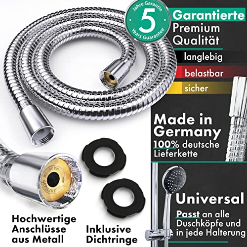 hoffmann manguera de ducha 200cm acero inoxidable con protección antitorsión | conexión estándar de 1/2" | muy flexible + resistente a las torceduras | probada para agua potable | Made in Germany