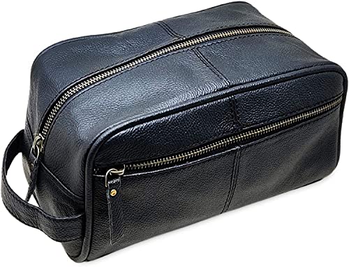 Hombres Cuero Genuino Neceser Bolsa Impermeable Kit Dopp Bolsas De Afeitar Y Aseo para Viajes Padrinos Regalo Hombres Mujeres Colgando con Cremallera Maquillaje Bolsa De Baño Cosméticos De Maquillaje