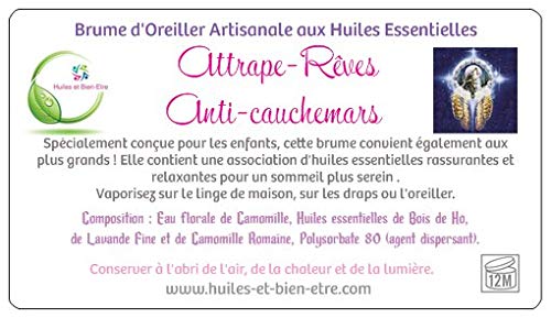 Huiles et Bien-être Bruma de Almohada Artesanal con aceites Esenciales, atrapasueños, antipesadillas, 100 ml, incoloro