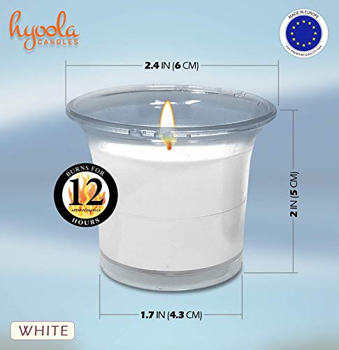 Hyoola Velas Votivas con Perfume – Velas Aromáticas en Vaso Transparente – Velas Perfumadas de Color Blanco – 12 Horas de Combustión – Pack de 4 – Hechas en Europa