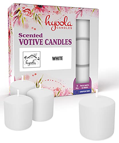 Hyoola Velas Votivas con Perfume - Velas Perfumadas con Aroma a Blanco - 12 Horas de Combustión - Pack de 9 Velas Aromáticas - Hechas en Europa