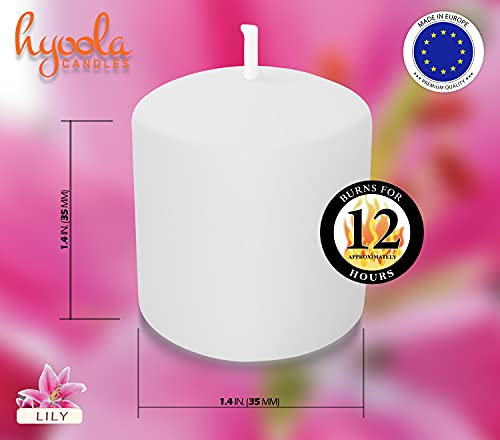 Hyoola Velas Votivas con Perfume - Velas Perfumadas con Aroma a Lirio - Blanco - 12 Horas de Combustión - Pack de 9 Velas Aromáticas - Hechas en Europa