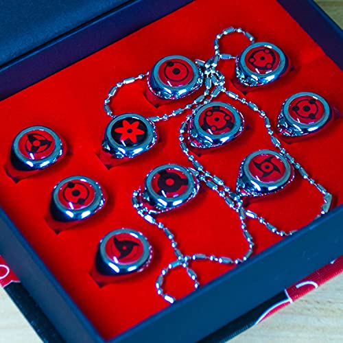 I3C Anime Naruto Ninja Uchiha Sharingan Anillo caleidoscopio ojos 10x Set con 1 cadena de perlas Cosplay Accesorios Colección para Unisex Niños