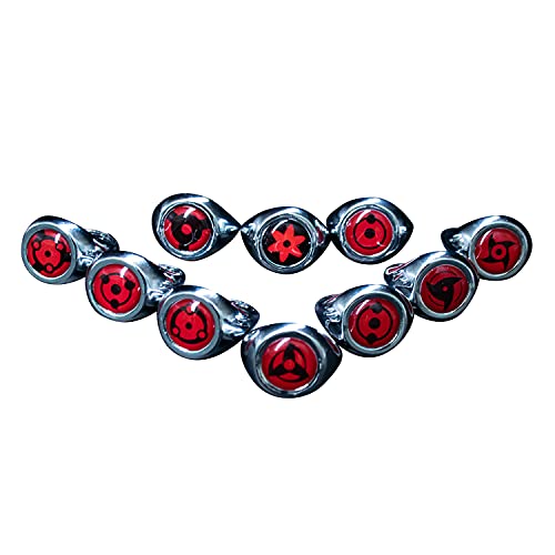 I3C Anime Naruto Ninja Uchiha Sharingan Anillo caleidoscopio ojos 10x Set con 1 cadena de perlas Cosplay Accesorios Colección para Unisex Niños