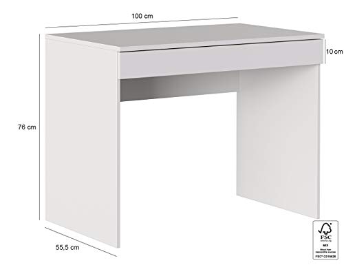 Iconico Home MIK Escritorio con cajón, Madera de ingeniería, Blanco Opaco, 100x55,5x76 cm