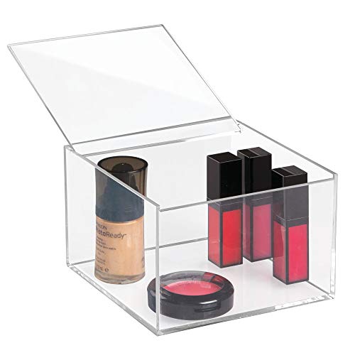 iDesign Organizador de maquillaje con tapa (15,2 x 15,2 x 10,2 cm), caja de belleza mediana en plástico sin BPA, organizador de cosméticos apilable de acrílico, transparente