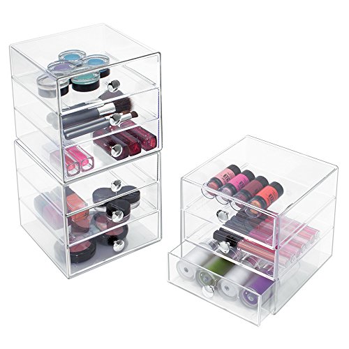 iDesign - Organizadores de 3 Cajones para Almacenamiento, 16.51x16.51x16.51 cm, Paquete de 4 unidades