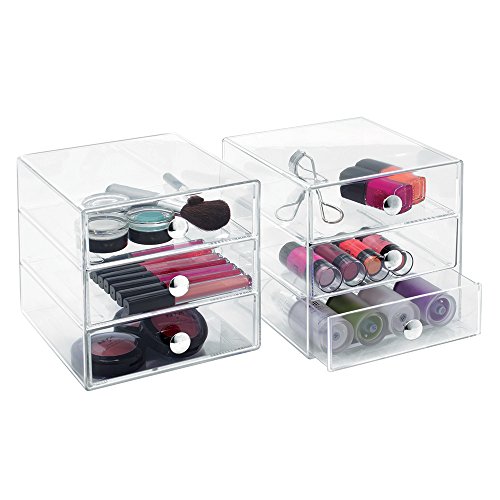 iDesign - Organizadores de 3 Cajones para Almacenamiento, 16.51x16.51x16.51 cm, Paquete de 4 unidades