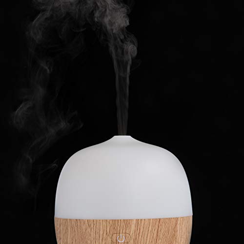 IKOHS AROMA STUDIO - Difusor de aromas y humidificador, Emite Vapor Frio con propiedades Humectantes y de Aromaterapia, 7 colores de luces LED programables, Función de Aromaterapia (Madera Natural)