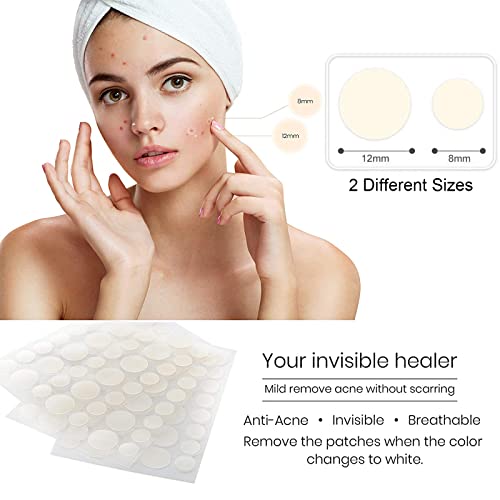 ILamourCar Parches Para Acné, Parches para Granos, 180 Piezas Hydrocolloid Patches Invisibles de 8/12 mm, para el Tratamiento del Acné Facial