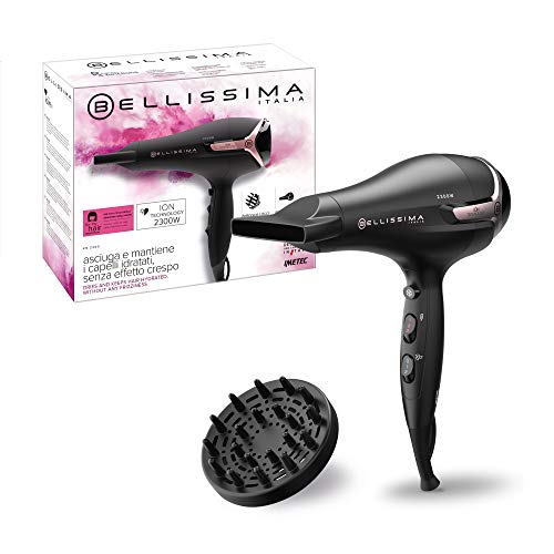 Imetec Bellissima K9 2300, Secador de pelo, seca y mantiene hidratado el cabello sin efecto rizado, 2300 W, tecnología de iones, 8 combinaciones de flujo de aire a temperatura, difusor incluido