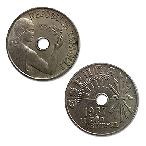 IMPACTO COLECCIONABLES Monedas Antiguas - La Guerra Civil Española, 25 Céntimos acuñados en 1934 y 1937. El Bando Nacional y el Republicano - Incluye Certificado de Autenticidad