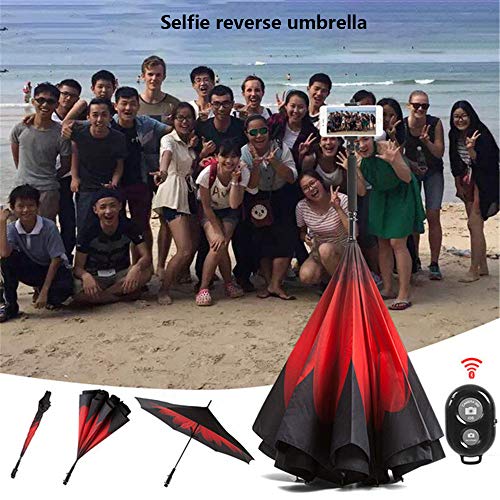 Impermeable A Prueba De Viento Plegable Umbrell Paraguas De Viaje Invertido Inalámbrico Bluetooth Selfie Paraguas Inverso Coche De Pie Doble Paraguas,A