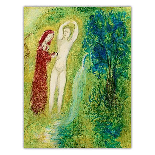 Impresión en Lienzo - Marc Chagall - "Dafnis y Cloe en el Borde de la Fuente" - Reproducción en Lienzo - Cuadro Moderna para la Decoración del Hogar 80x112cm Sin Marco