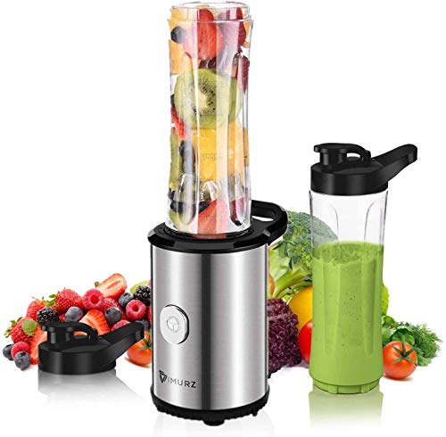 IMURZ Batidora Smoothie,Batidora de Vaso Se Utiliza en la Producción de Batidos, Helados y Bebidas, con 2 * 600ml Sin BPA Botella Tritan,Velocidad 23000 RPM,350W