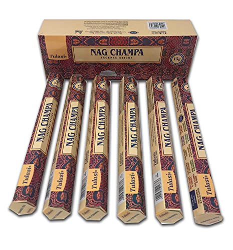 Incienso Aromático Nag Champa Natural, Incienso Natural Aromaterapia, Barras de Incienso, Caja 6 Paquetes de 20 Unidades c.u., Gran Duración