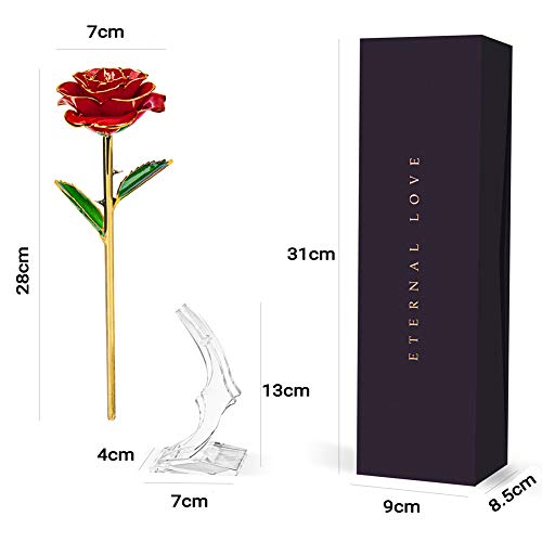 iNeego Rosa Eterna, Rosa 24K Chapadas Oro Regalo para Madres Rosa Eterna Flore, Madre Cumpleaños Regalo Rosa con Base Soporte Transparente Caja de Regalo para, Día de Madre, Novia, Esposa, Aniversario