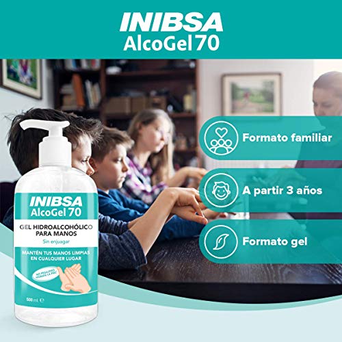 Inibsa Alcogel 70 Gel Hidroalcóholico Manos, Sin Enjuagar, No Pegajoso, Contiene Glicerina que Hidrata la Piel - Gel de Manos para Una Limpieza Profunda, Azul, 500 Mililitros