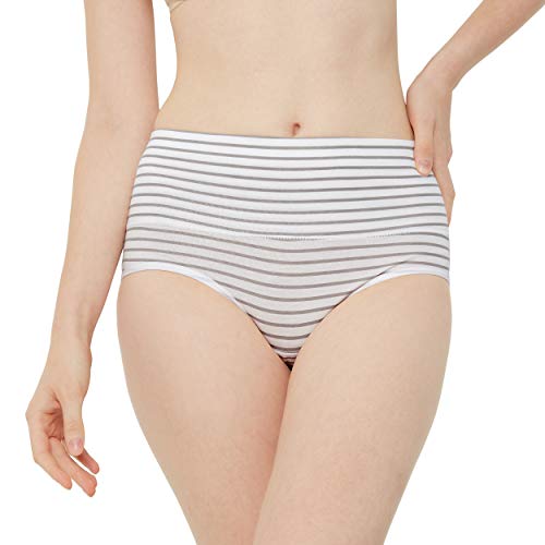 INNERSY Bragas Mujer de Algodón Ropa Interior de Cintura Alta Cómoda Braguitas Pack de 3(M-EU 40, 3 Raya)