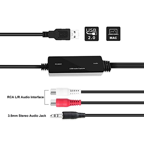 InVaFoCo Interfaz de Grabadora Audio USB - Capturar Audio desde de 3,5 mm o RCA L/R para Radio FM/ Casetes/ Tocadiscos/ Controlador DJ