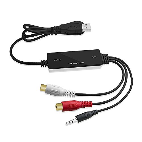 InVaFoCo Interfaz de Grabadora Audio USB - Capturar Audio desde de 3,5 mm o RCA L/R para Radio FM/ Casetes/ Tocadiscos/ Controlador DJ