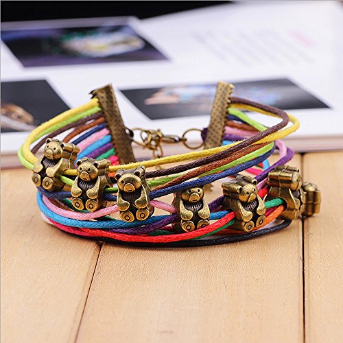 Invierno secreto de bronce Animal Patrón Mano Trenzada DIY Color Cera Cuerda Antiguo Wrap pulsera