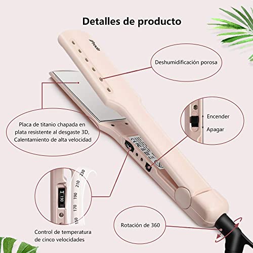 iProda plancha de pelo profesional, plancha para el pelo de titanio ancha con placa vapor, ajustes de temperatura de 150º a 230ºC,Adecuada para Todo Tipo de Cabello,Doble Voltaje