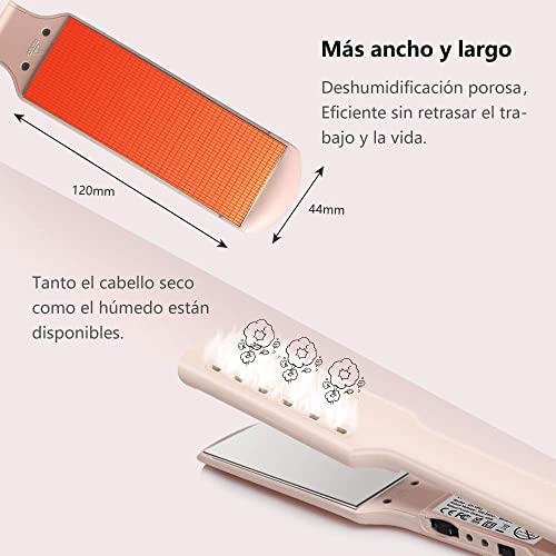 iProda plancha de pelo profesional, plancha para el pelo de titanio ancha con placa vapor, ajustes de temperatura de 150º a 230ºC,Adecuada para Todo Tipo de Cabello,Doble Voltaje