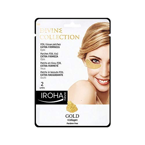 IROHA NATURE Parches Foil para Ojos Divine, Extra Reafirmantes, con Oro 4K y Colágeno, Es, Parches Contorno Ojos Oro 4K Extra Reafirmantes, Blanco, Limón, 2 Unidades