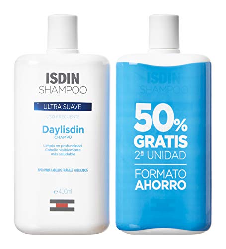 Isdin Daylisdin Champú Pack Duplo Fórmula Suave Para El Uso Diario Para Todo Tipo De Cabellos, Incluso Frágiles Y Delicados 2 X 400