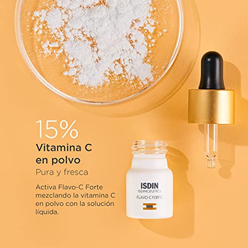 ISDIN Isdinceutics Flavo-C Forte, Sérum Facial Antioxidante con un 15% de Vitamina C Pura y Fresca, Vitamina E y Ácido Hialurónico, 3 Unidades