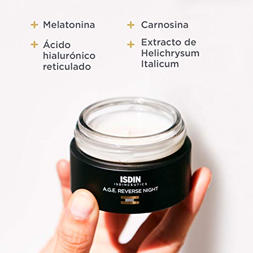 ISDIN Isdinceutics Pack A.G.E. Reverse Night, Crema reparadora de noche con Melatonina, Obsequio Pincel aplicador y Banda para el pelo