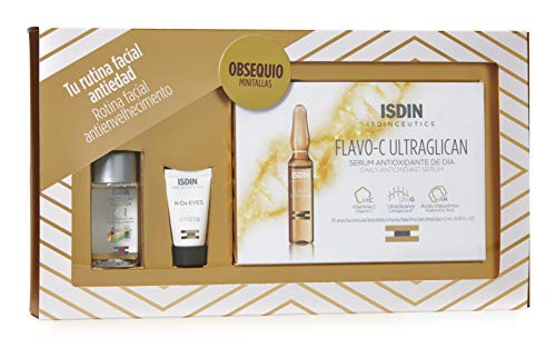 ISDIN Isdinceutics Pack rutina facial antiedad, Pack Vitamina C Facial y Ultraglicanos, Ampollas Flavo C Ultraglican, Minitalla K-OX EYES y Minitalla Agua Micelar