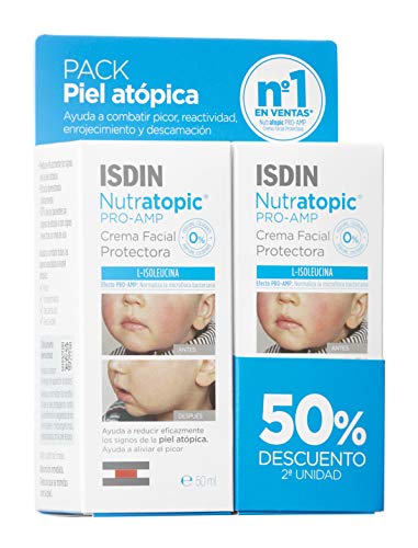 ISDIN Nutratopic Pro-Amp, Duplo Crema Facial Para Piel Atópica, 50 Ml 2A Unidad 50% Extra 100 ml