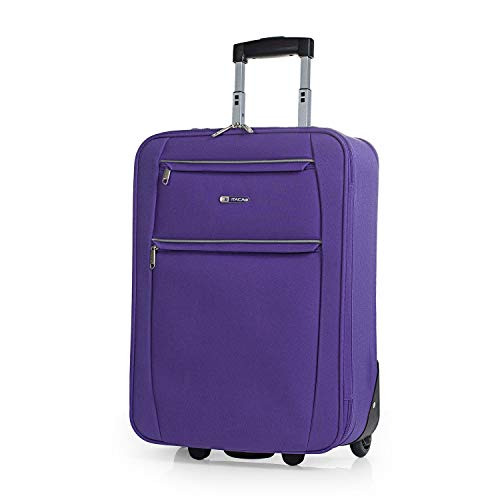 ITACA - Maleta Cabina Avion 55x40x20 Trolley 2 Ruedas de poliéster EVA. Equipaje de Mano. Pequeña Semirígida cómoda y Ligera. T71950, Color Morado